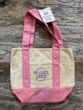 trader joe’s Mini Pastel Canvas Tote Bag in Pink and Cream